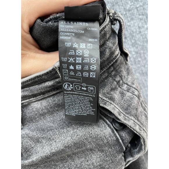 AllSaints Jeans Mens 30x32 Washed Black Gray Cigarette Slim Skinny Denim Tapered - Picture 10 of 11